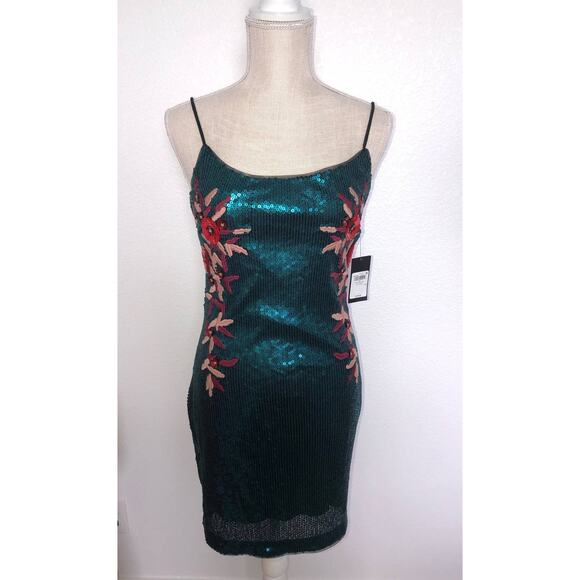 GUESS Juju Green Sequin Floral Mini Cocktail Dress - M - Picture 2 of 7